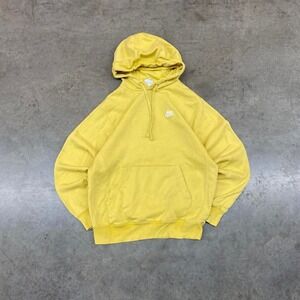 Nike Hoodie Yellow Embroidered Swoosh Y2K Pullover Men's S
